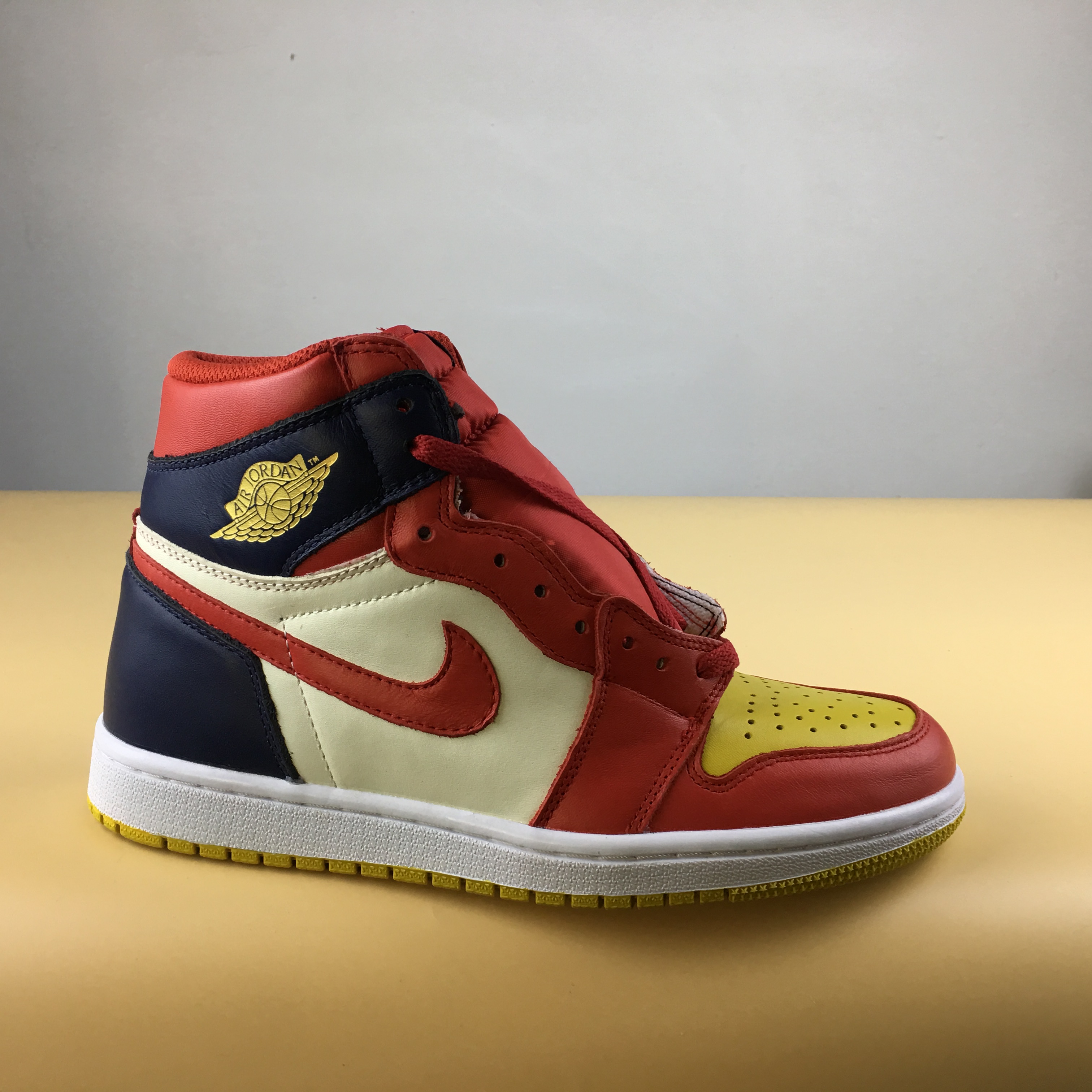 New Men Air Jordan 1 Mandrin Duck Red Yellow Blue - Click Image to Close